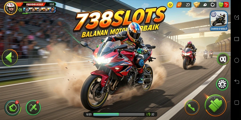Tampilan gameplay yang mendebarkan dari 738SLOTS di trek balapan.