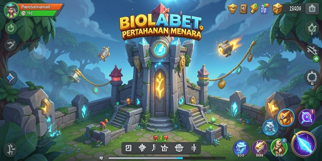 Tangkapan layar gameplay BIOLABET yang menampilkan aksi menara pertahanan.