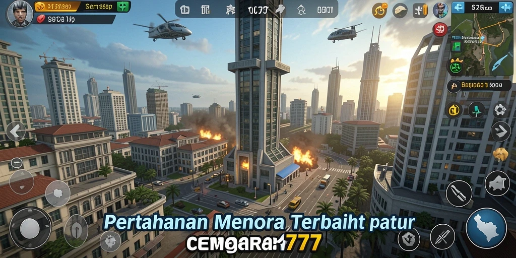 Screenshot gameplay CEMARA777 menampilkan aksi menara pertahanan yang mendebarkan.