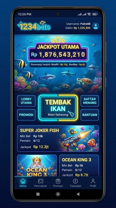 Tangkap layar utama aplikasi 1234bets yang menampilkan antarmuka bersih.
